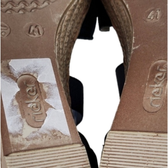 Rieker Sandals Ws Sz 41 US 9.5 Gray Tan Strappy Slip On Wedge Casual Luxury NWOT - Picture 3 of 15
